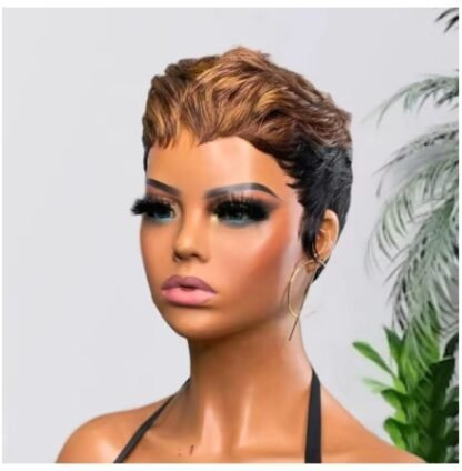 Short Human Hair Pixie Cut Wig Colored 1B Taper With Color 4 And 30 On Top Layers - Image 3