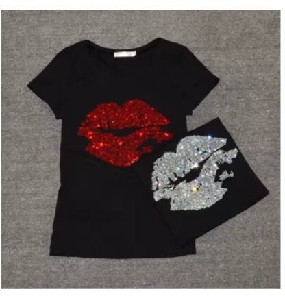 Top Selling Sexy Lip Crystals Tee Shirt With O Neck ~ Soft Cotton (Sizes: Small - 4XL)