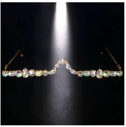 Luxury Designer Crystal Geometric Rhinestone Frameless Eyeglasses {Gold or Silver} Available - Image 2