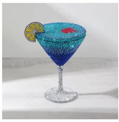 Gorgeous Sparkling Diamond Rhinestone "Martini With Lemon" Shaped Crystals Evening Clutch Hand Bag - Image 6
