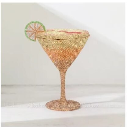 Gorgeous Sparkling Diamond Rhinestone "Martini With Lemon" Shaped Crystals Evening Clutch Hand Bag - Image 8