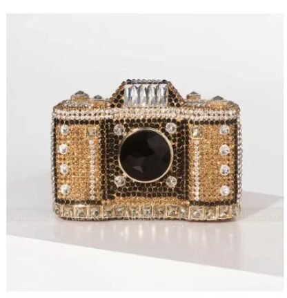 Camera Shaped Diamond Rhinestones  Metallic Evening Clutch Hand Bag Purse (4 Colors)  "HIGHEST QUALITY" - Image 5