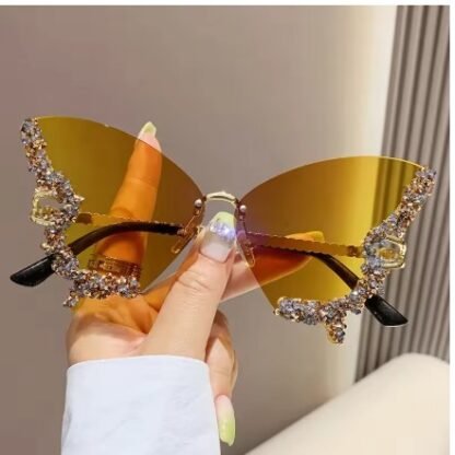 Bling Diamond "Beauty Butterfly Series" Women Oversized Luxury Rimless Sunglasses - Image 6