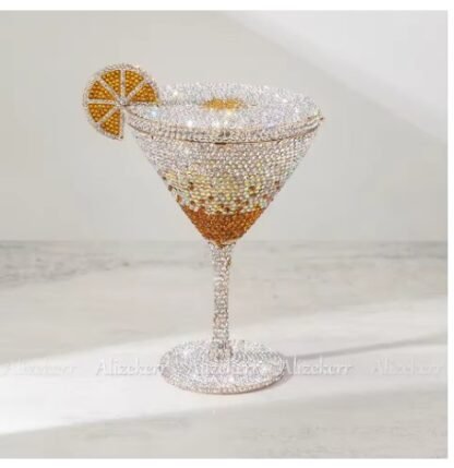 Gorgeous Sparkling Diamond Rhinestone "Martini With Lemon" Shaped Crystals Evening Clutch Hand Bag - Image 7