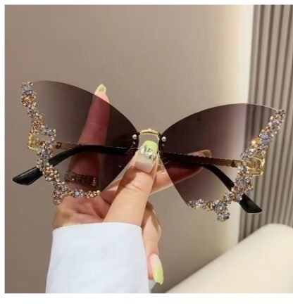 Bling Diamond "Beauty Butterfly Series" Women Oversized Luxury Rimless Sunglasses - Image 5
