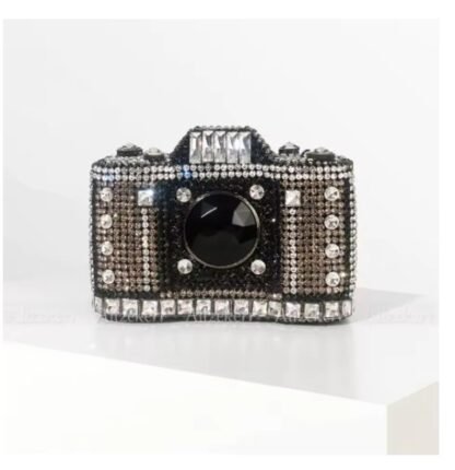 Camera Shaped Diamond Rhinestones  Metallic Evening Clutch Hand Bag Purse (4 Colors)  "HIGHEST QUALITY" - Image 4