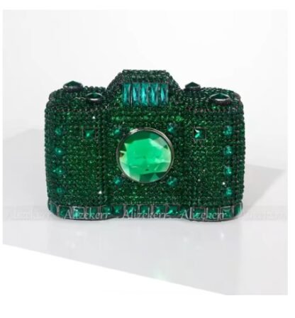 Camera Shaped Diamond Rhinestones  Metallic Evening Clutch Hand Bag Purse (4 Colors)  "HIGHEST QUALITY" - Image 3