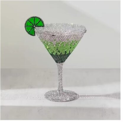 Gorgeous Sparkling Diamond Rhinestone "Martini With Lemon" Shaped Crystals Evening Clutch Hand Bag - Image 9