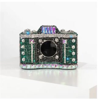 Camera Shaped Diamond Rhinestones  Metallic Evening Clutch Hand Bag Purse (4 Colors)  "HIGHEST QUALITY"