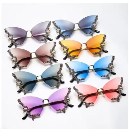 Bling Diamond "Beauty Butterfly Series" Women Oversized Luxury Rimless Sunglasses - Image 9