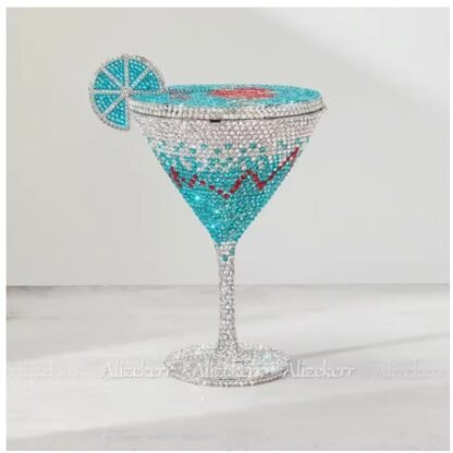 Gorgeous Sparkling Diamond Rhinestone "Martini With Lemon" Shaped Crystals Evening Clutch Hand Bag - Image 10