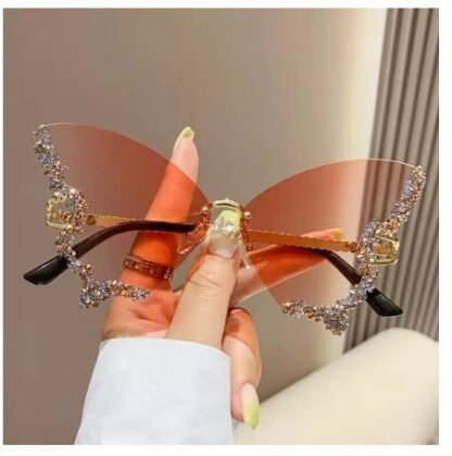 Bling Diamond "Beauty Butterfly Series" Women Oversized Luxury Rimless Sunglasses - Image 2