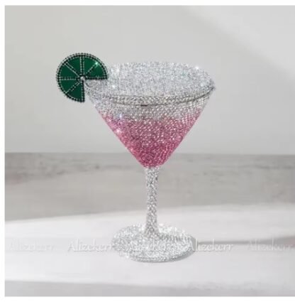 Gorgeous Sparkling Diamond Rhinestone "Martini With Lemon" Shaped Crystals Evening Clutch Hand Bag - Image 11