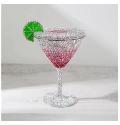 Gorgeous Sparkling Diamond Rhinestone "Martini With Lemon" Shaped Crystals Evening Clutch Hand Bag - Image 12