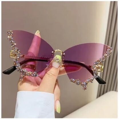Bling Diamond "Beauty Butterfly Series" Women Oversized Luxury Rimless Sunglasses