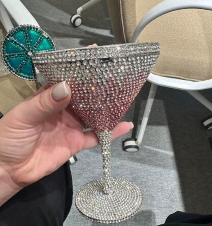 Gorgeous Sparkling Diamond Rhinestone "Martini With Lemon" Shaped Crystals Evening Clutch Hand Bag - Image 15