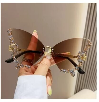 Bling Diamond "Beauty Butterfly Series" Women Oversized Luxury Rimless Sunglasses - Image 4